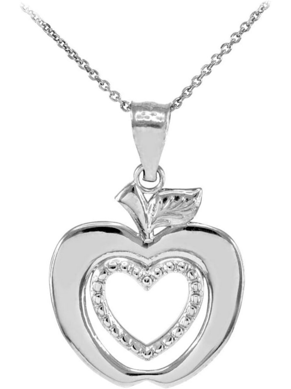 Sterling Silver 925 Apple Heart Charm Pendant Necklace - Elegant Gift for Her